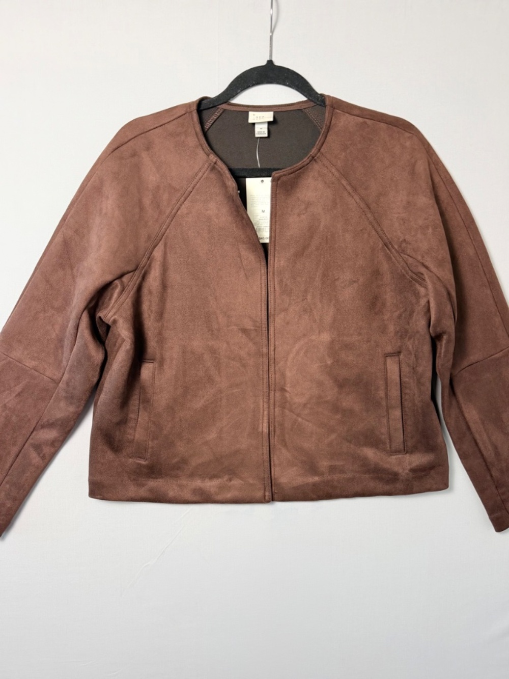 A New Day Women's Faux Suede Brown Jacket, Long Sleeve, Side Pockets, Medium